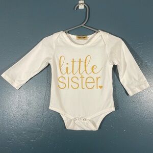 Kang Kang Infant Girls White Little Sister Long Sleeve Bodysuit Size 9 Months